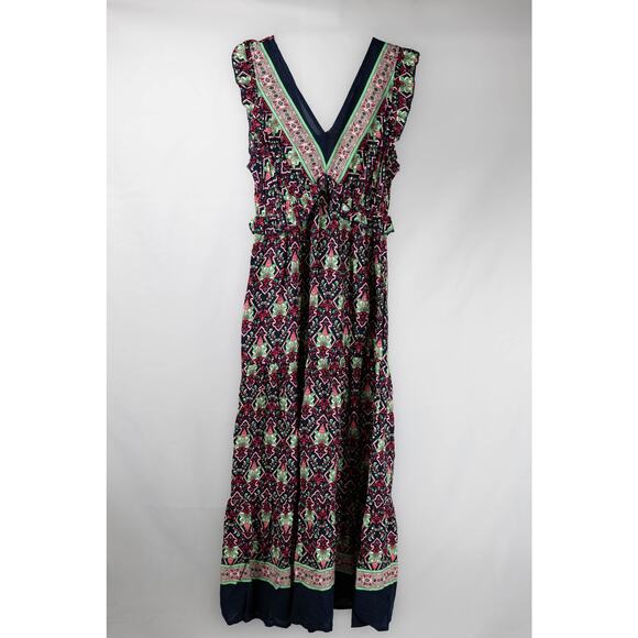 Suzanne Betro Size Small Dress Maxi Ruffled Trim V-neck Bohemian NWT - Picture 1 of 8